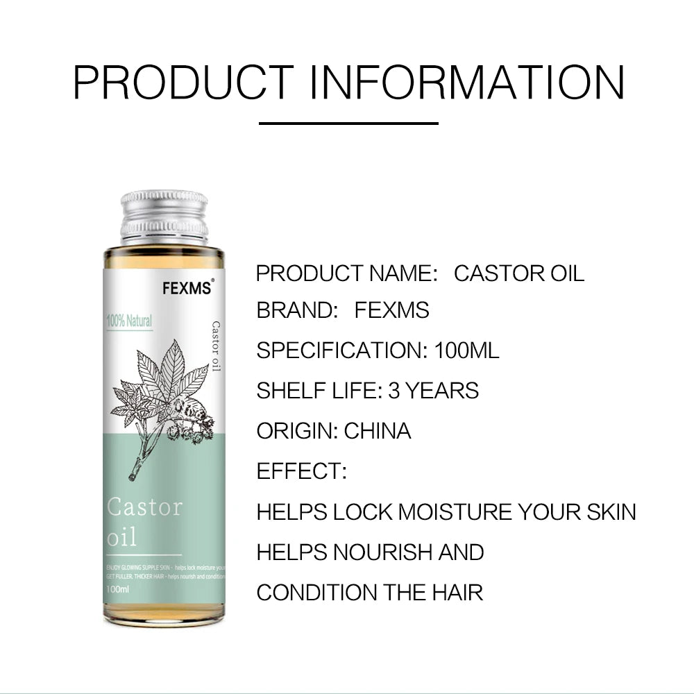 100% Pure and Castor Oil for Hair Growth, Eyelashes and Eyebrows