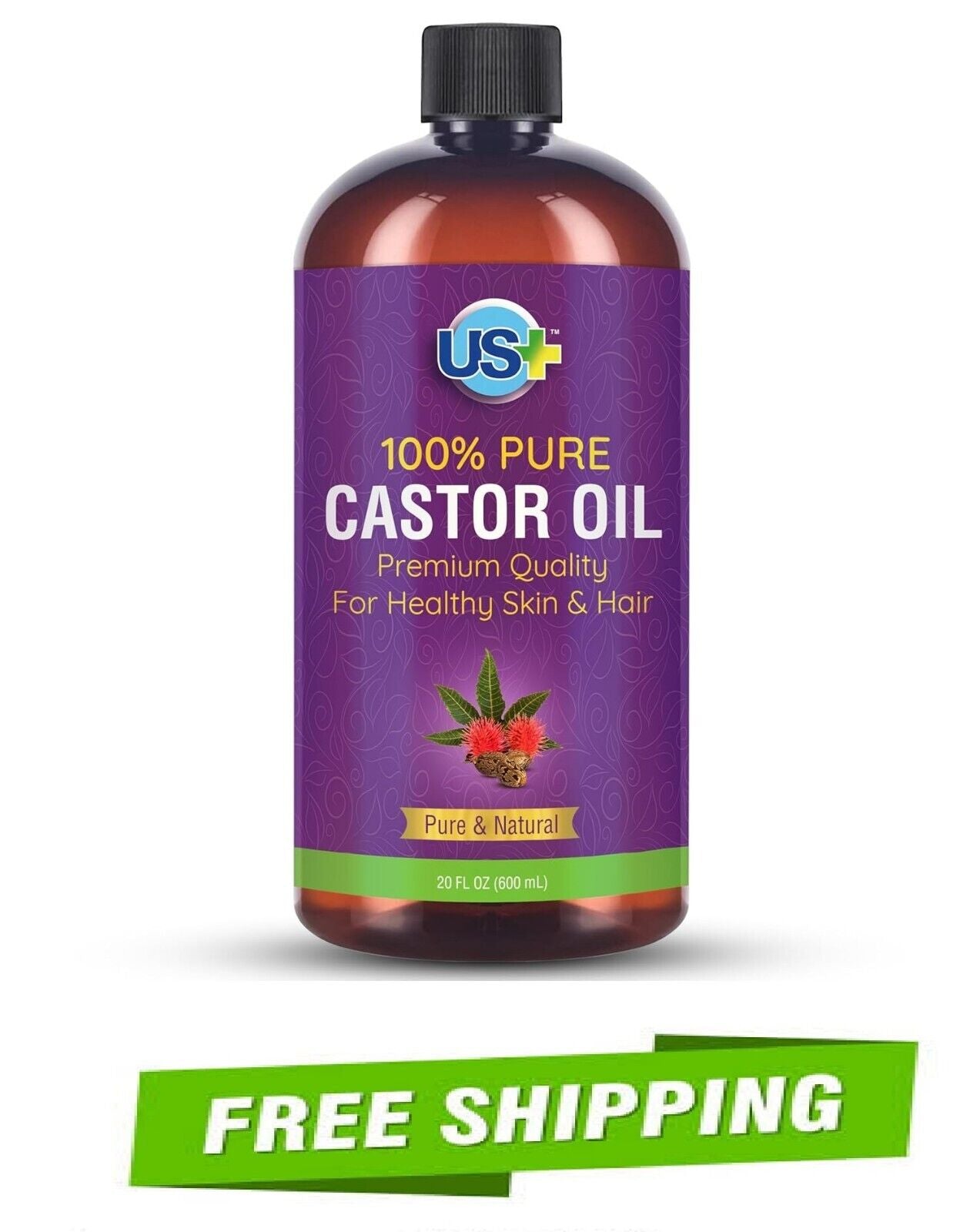 Castor Oil - Cold-Pressed, Unrefined, Hexane-Free - BPA Free Plastic Bottle 20Oz