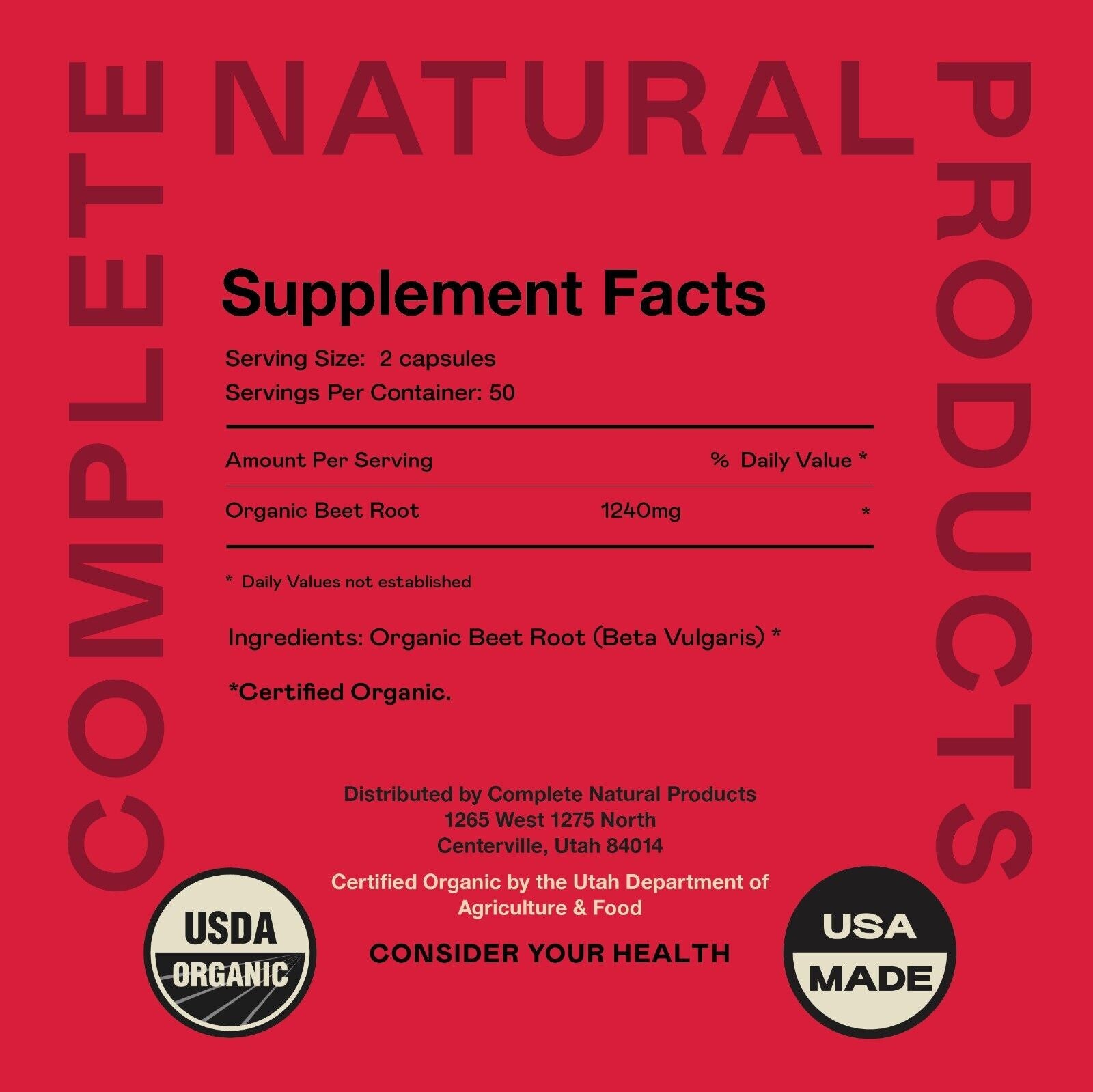 Organic Beet Root Capsules - Made in USA, Boost Energy, Stamina, Nitric Oxide