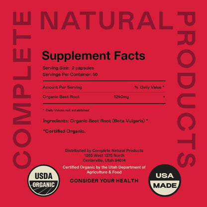 Organic Beet Root Capsules - Made in USA, Boost Energy, Stamina, Nitric Oxide