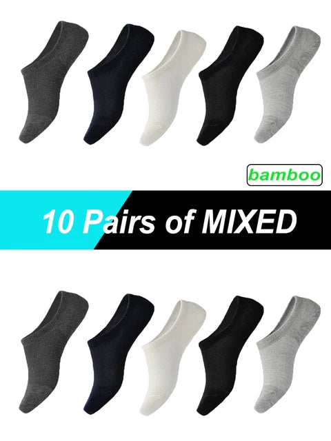 10Pairs Bamboo Socks Thin Summer Men'S Invisible Socks Absorbent Deodorant Harajuku Bamboo Fiber Mesh Short Sock Black plus Size