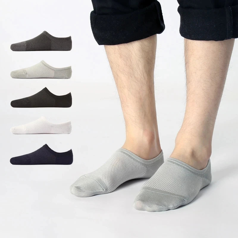 10Pairs Bamboo Socks Thin Summer Men'S Invisible Socks Absorbent Deodorant Harajuku Bamboo Fiber Mesh Short Sock Black plus Size