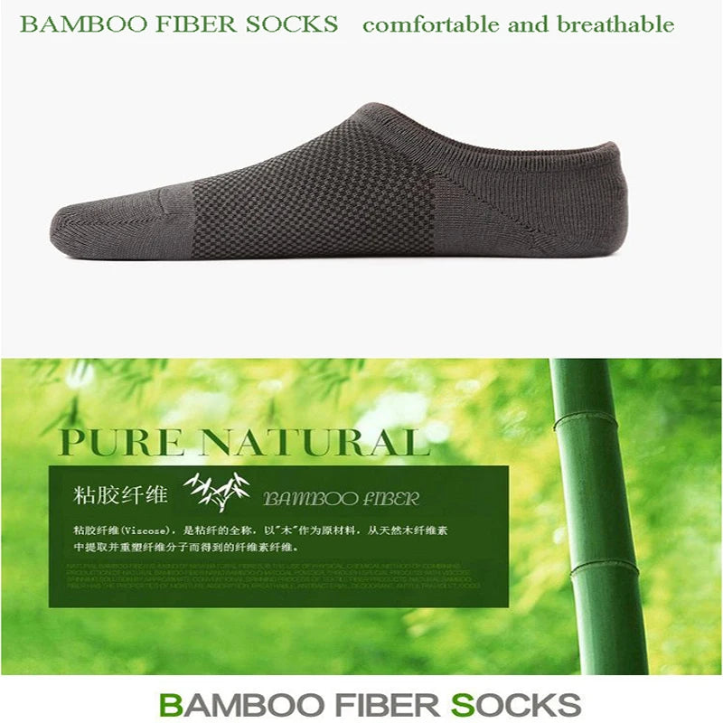 10Pairs Bamboo Socks Thin Summer Men'S Invisible Socks Absorbent Deodorant Harajuku Bamboo Fiber Mesh Short Sock Black plus Size