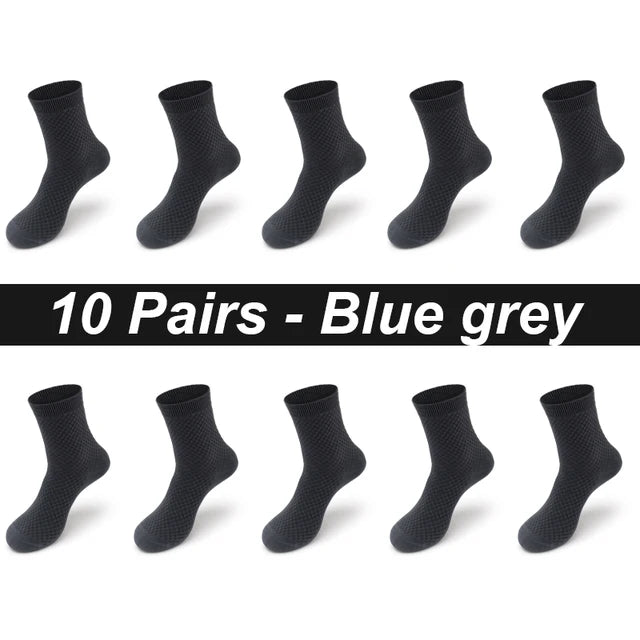 10Pairs/Lot Men'S Bamboo Fiber Socks Long Black Business Soft Breathable New High Quality Autumn for Male Socks plus Size 39-48