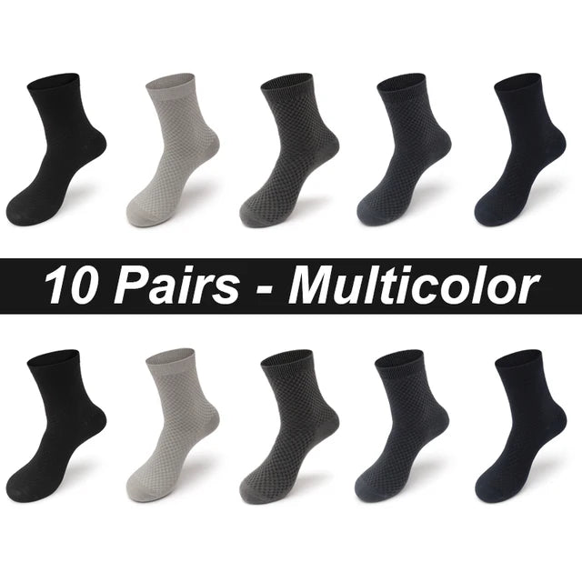 10Pairs/Lot Men'S Bamboo Fiber Socks Long Black Business Soft Breathable New High Quality Autumn for Male Socks plus Size 39-48