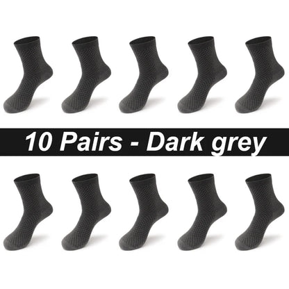 10Pairs/Lot Men'S Bamboo Fiber Socks Long Black Business Soft Breathable New High Quality Autumn for Male Socks plus Size 39-48