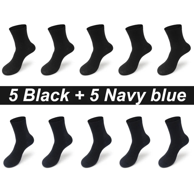 10Pairs/Lot Men'S Bamboo Fiber Socks Long Black Business Soft Breathable New High Quality Autumn for Male Socks plus Size 39-48