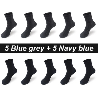 10Pairs/Lot Men'S Bamboo Fiber Socks Long Black Business Soft Breathable New High Quality Autumn for Male Socks plus Size 39-48