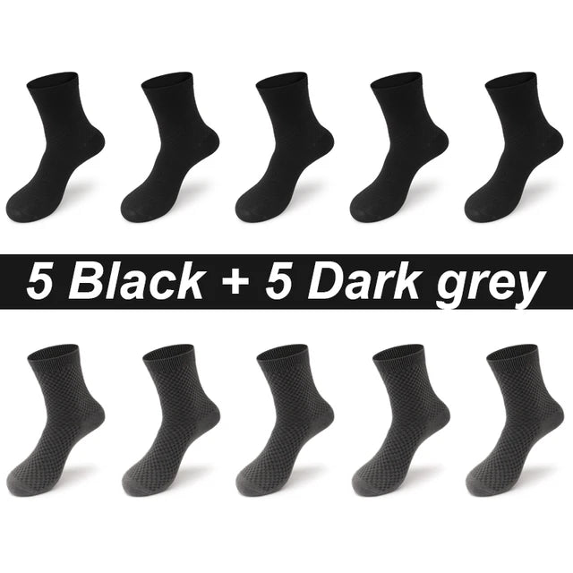 10Pairs/Lot Men'S Bamboo Fiber Socks Long Black Business Soft Breathable New High Quality Autumn for Male Socks plus Size 39-48