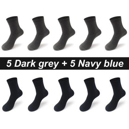 10Pairs/Lot Men'S Bamboo Fiber Socks Long Black Business Soft Breathable New High Quality Autumn for Male Socks plus Size 39-48