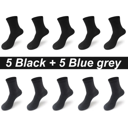 10Pairs/Lot Men'S Bamboo Fiber Socks Long Black Business Soft Breathable New High Quality Autumn for Male Socks plus Size 39-48