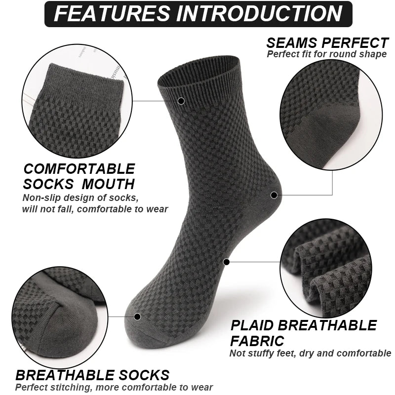 10Pairs/Lot Men'S Bamboo Fiber Socks Long Black Business Soft Breathable New High Quality Autumn for Male Socks plus Size 39-48