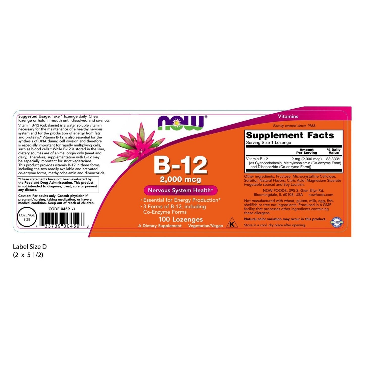 NOW Foods Vitamin B-12 2,000 Mcg, 100 Lozenges