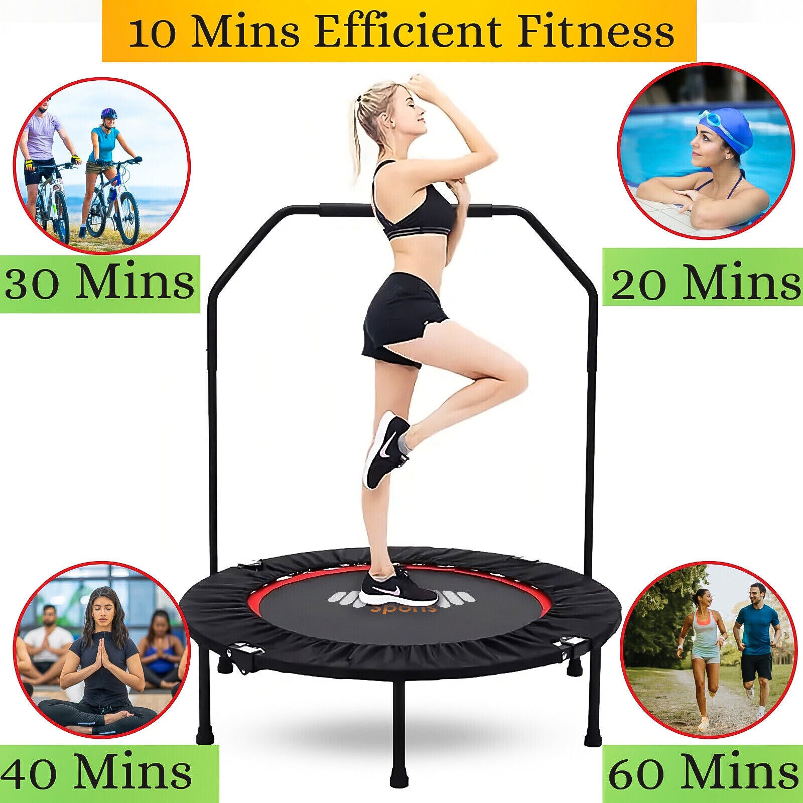 Mini Trampoline Fitness Jumper Rebounder Exercise Gym Bouncer with Handle 40/48"