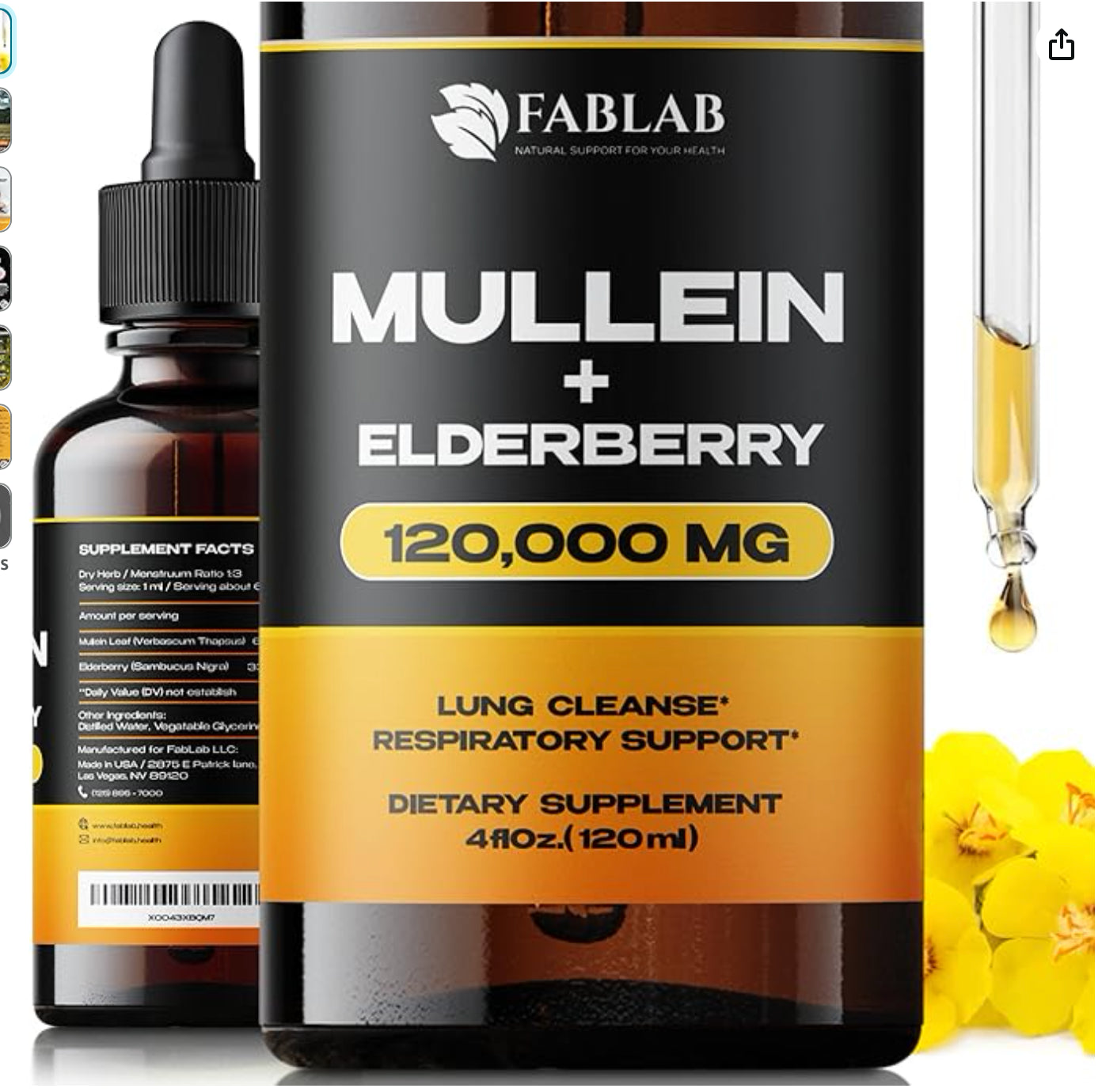 Mullein Leaf Extract with Elderberry 4 Fl Oz - Made in USA - Drops for Better Lu