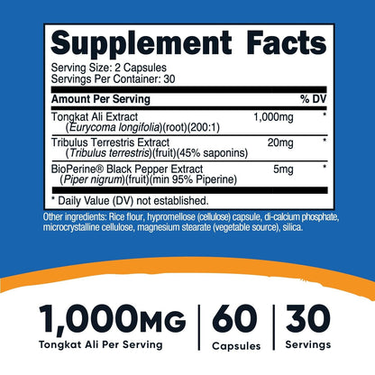 Tong-Kat Ali 500Mg, 60 Capsules 200:1 Extract