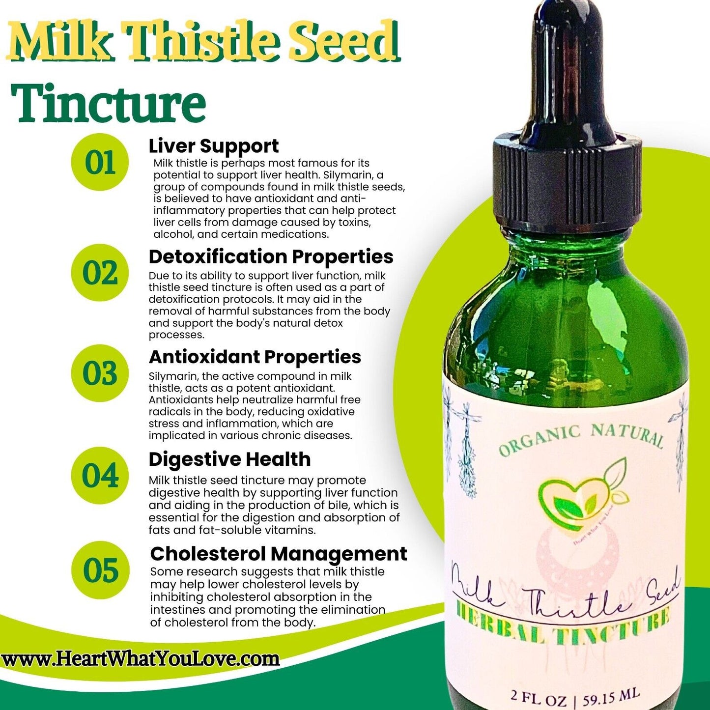 Milk Thistle Seed Tincture Organic Liquid Herbal Drops 2 OZ Natural Liver Detox