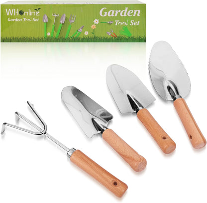 Gardening Tools Set of 4, Garden Tool Kit Comes with Wooden Alloy Multi