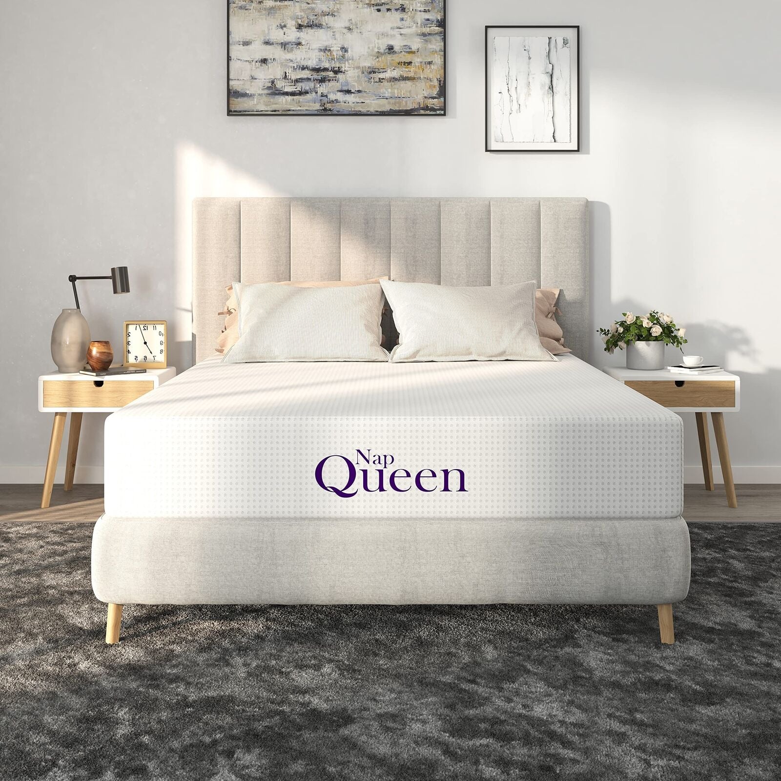 Napqueen 10 Inch Bamboo Charcoal Queen Size Medium Firm Memory Foam Mattress, Be