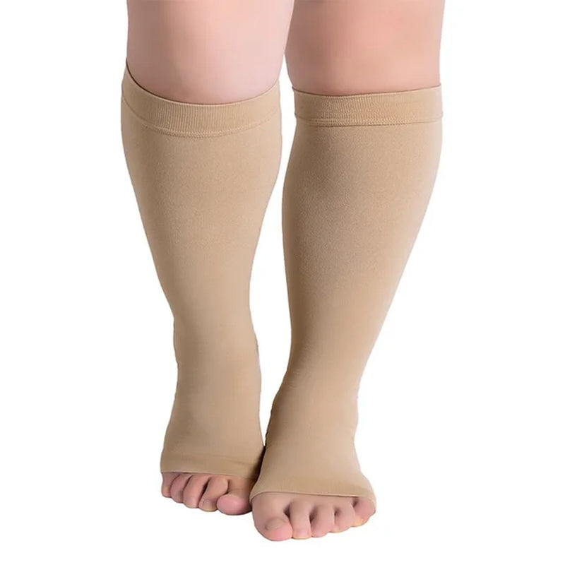 Compression Socks Women Men Diabetic Circulation Open Toe Knee High Calf 