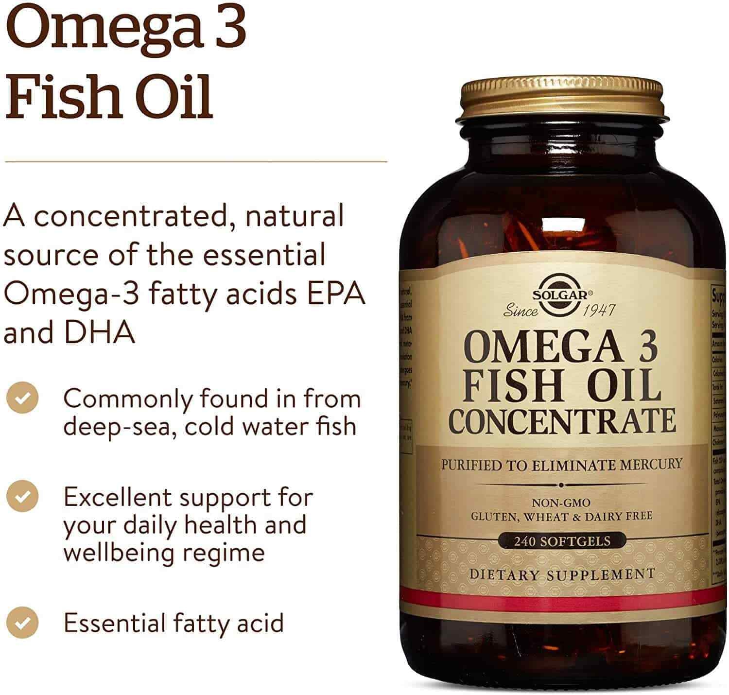 SOLGAR Omega-3 Fish Oil Concentrate (EPA, DHA) 1000Mg 120 / 240 Softgels