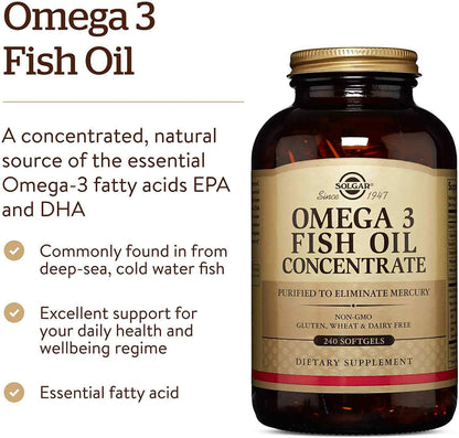 SOLGAR Omega-3 Fish Oil Concentrate (EPA, DHA) 1000Mg 120 / 240 Softgels