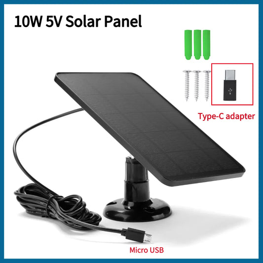 Solar Panel Eco Energy For Security Camera10W 5V 2In1 Micro Usb+Type-C