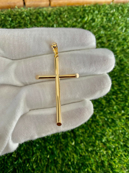 Unisex Real 14K Solid Yellow Gold Cross Latin Polished Charm Pendant Necklace