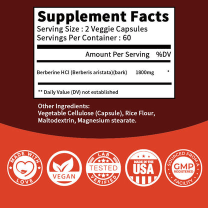 Berberine Extract 1800Mg - High Absorption, Heart Health Support Supplements