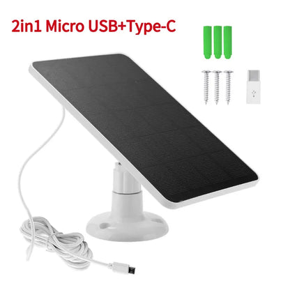 Solar Panel Eco Energy For Security Camera10W 5V 2In1 Micro Usb+Type-C