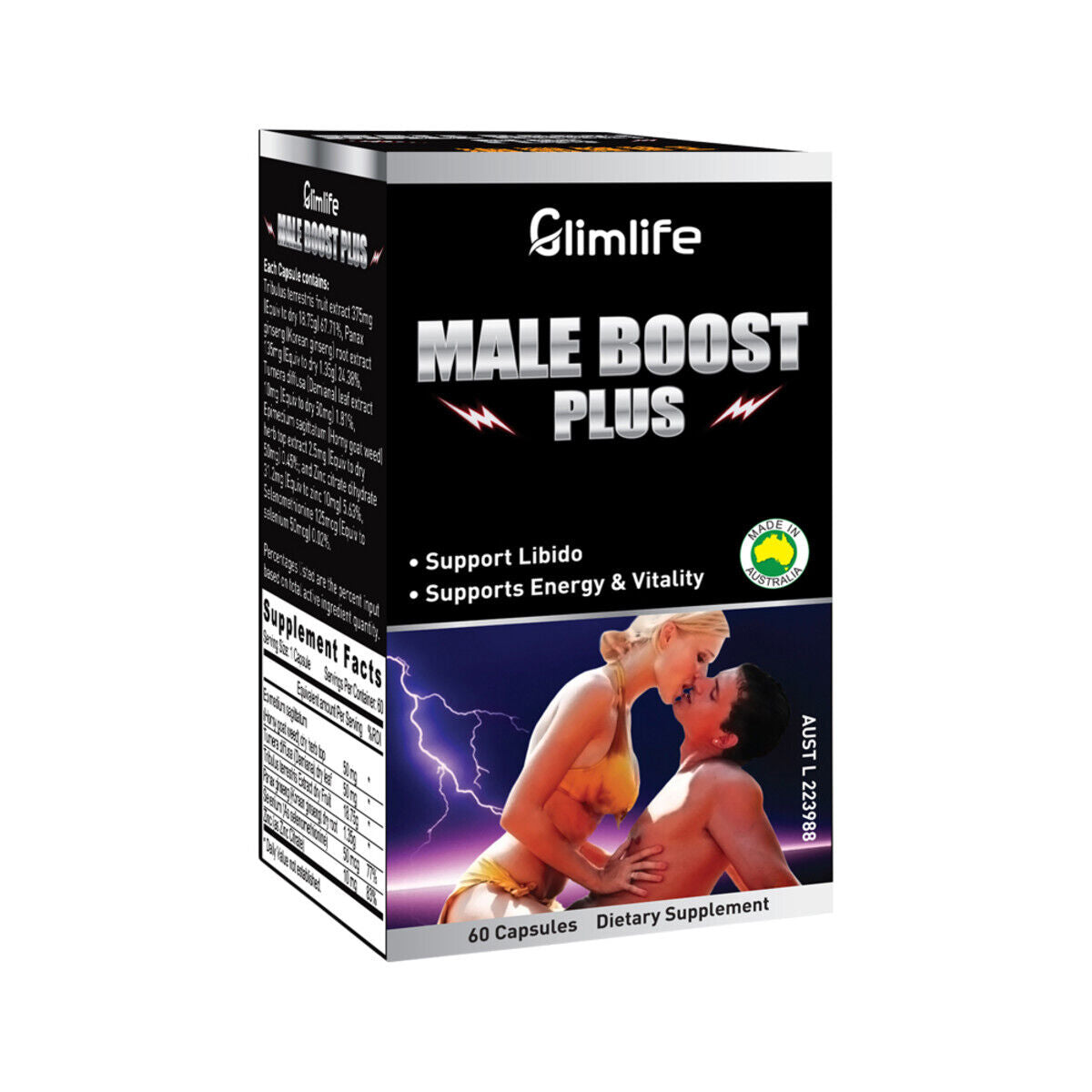 New Glimlife Male Boost plus 60 Capsules Mens Vitality