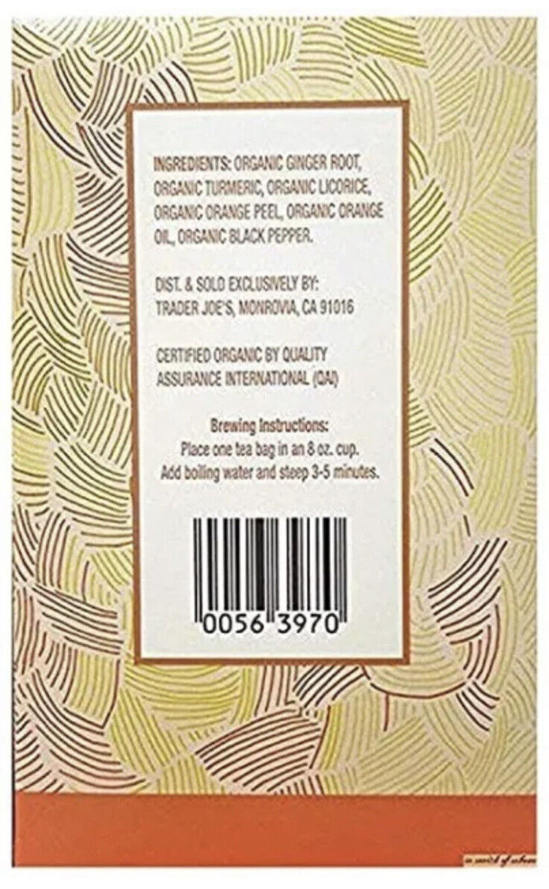 3 X Trader Joe'S Organic Ginger Turmeric Herbal Tea 20 Tea Bags Each, Total 60Ct