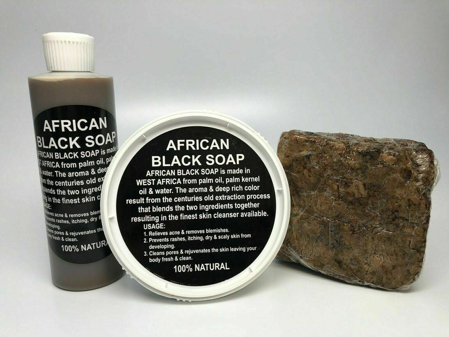 Raw African Black Soap, Liquid, Paste - 100% Pure Organic Natural Ghana ALL SIZE