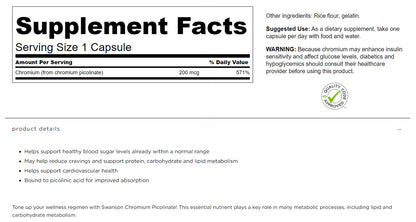 Swanson Chrome Picolinate 200Mcg 2 X 100 Capsules