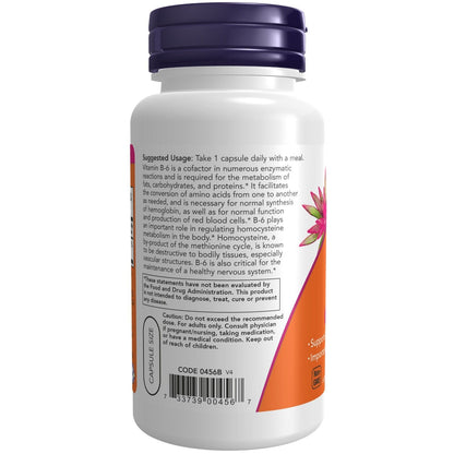 NOW Foods B-6 100 Mg, 100 Veg Capsules