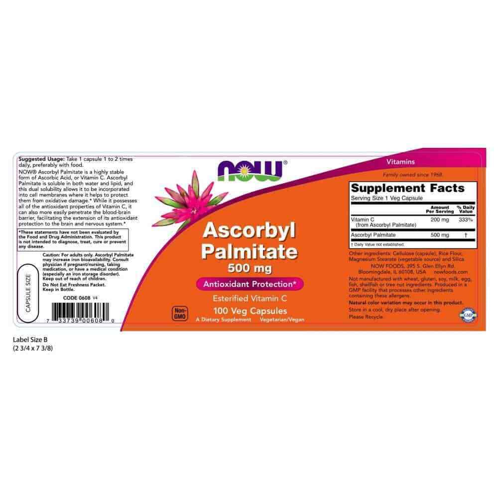 Ascorbyl Palmitate 500Mg (Vit C) 100 Veg Capsules