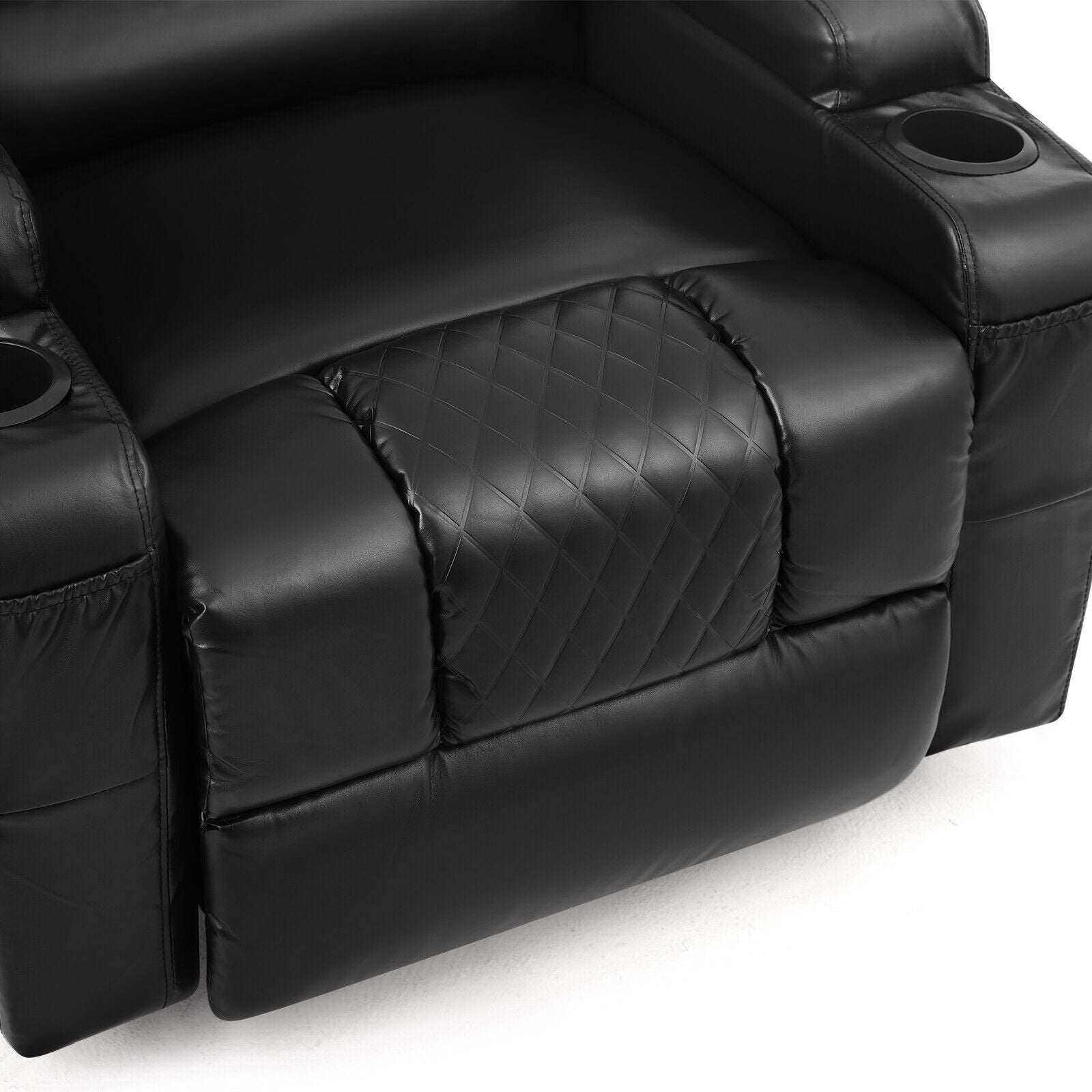 Black PU Leather Massage Recliner Chair Single Sofa Heated W/Remote,2 Cup Holder