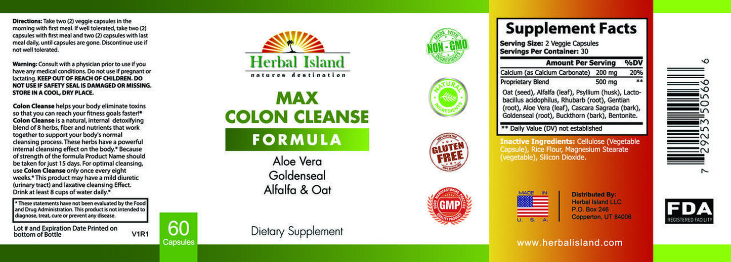 Max Colon Cleanse Formula - All Natural - 60 Capsules