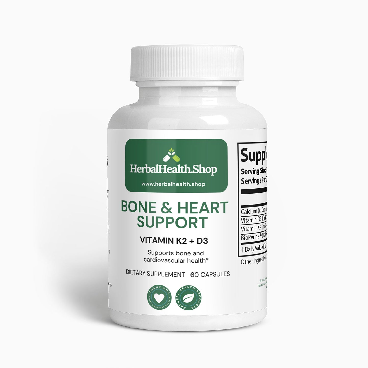 Bone & Heart Support Calcium, D3+K2 with Bioperine