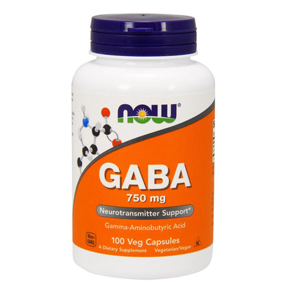 NOW Foods GABA, 750 Mg, 100 Cápsulas Vegetales