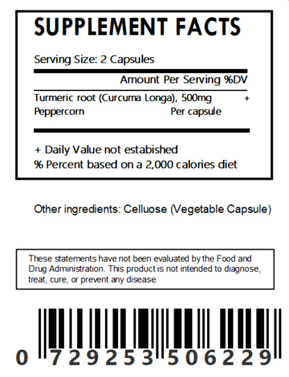 Organic Turmeric Root Powder and Peppercorn Capsules