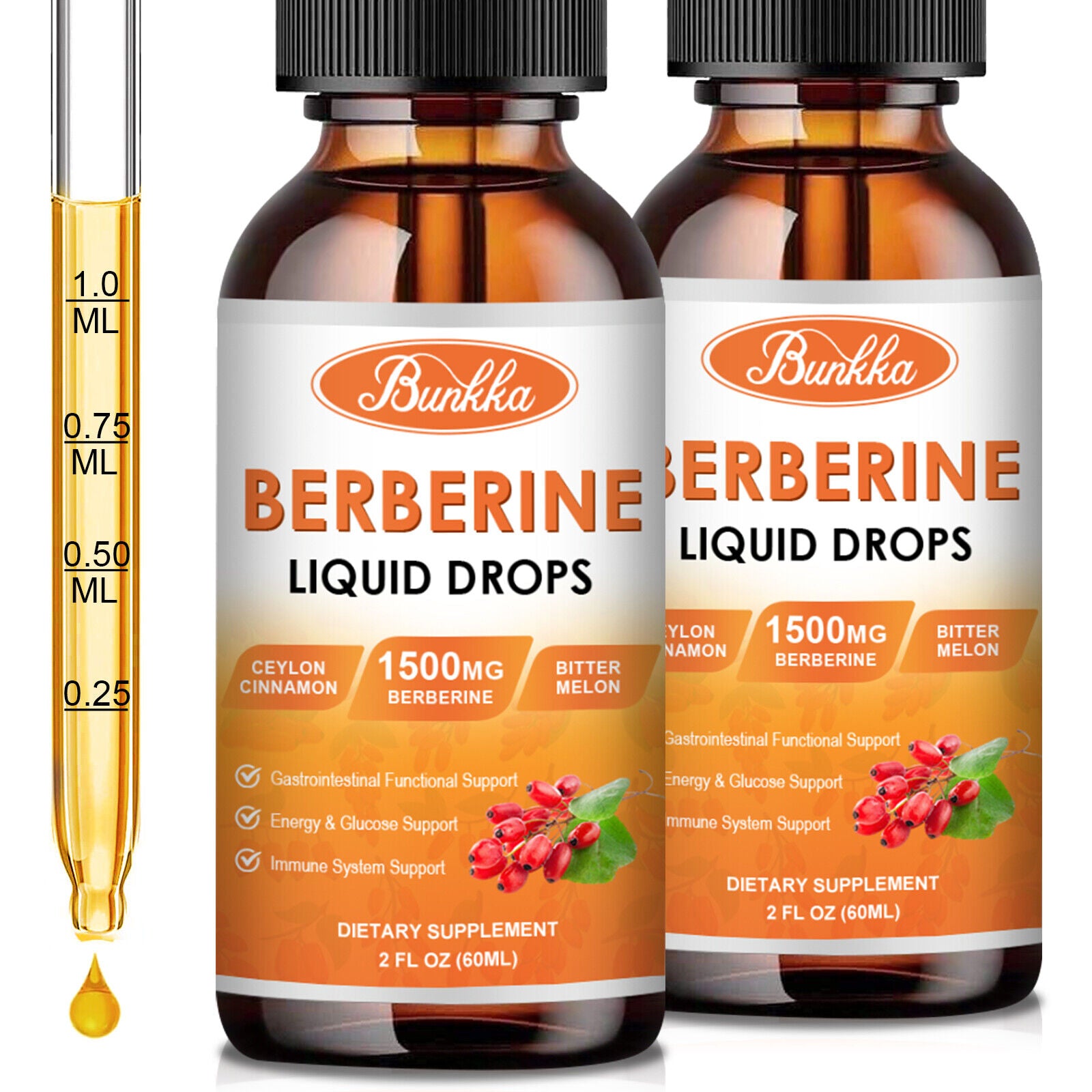 1500Mg Berberine Liquid Drops Organic Ceylon Cinnamon Bitter Melon 2 FL OZ