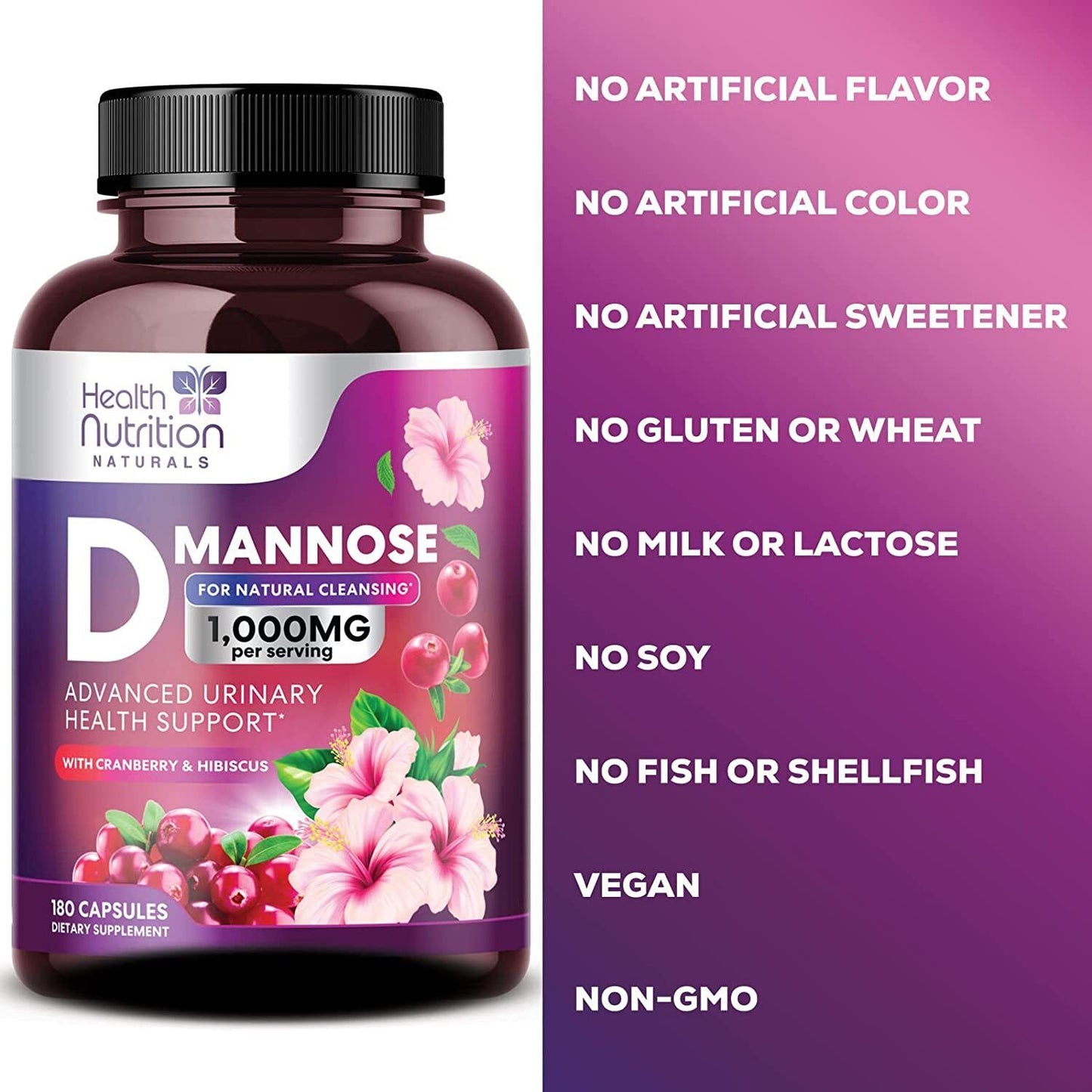 D-Mannose Capsules 1350Mg with Cranberry UTI Support & Cleanse, Bladder Health