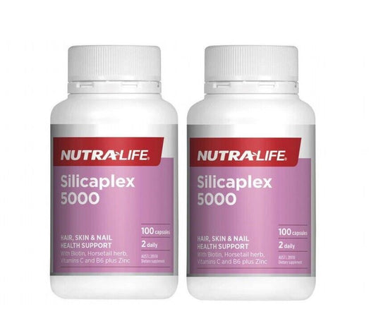 2 X Nutra-Life Silicaplex 5000 100 Capsules Nutralife Hair, Skin & Nail Support