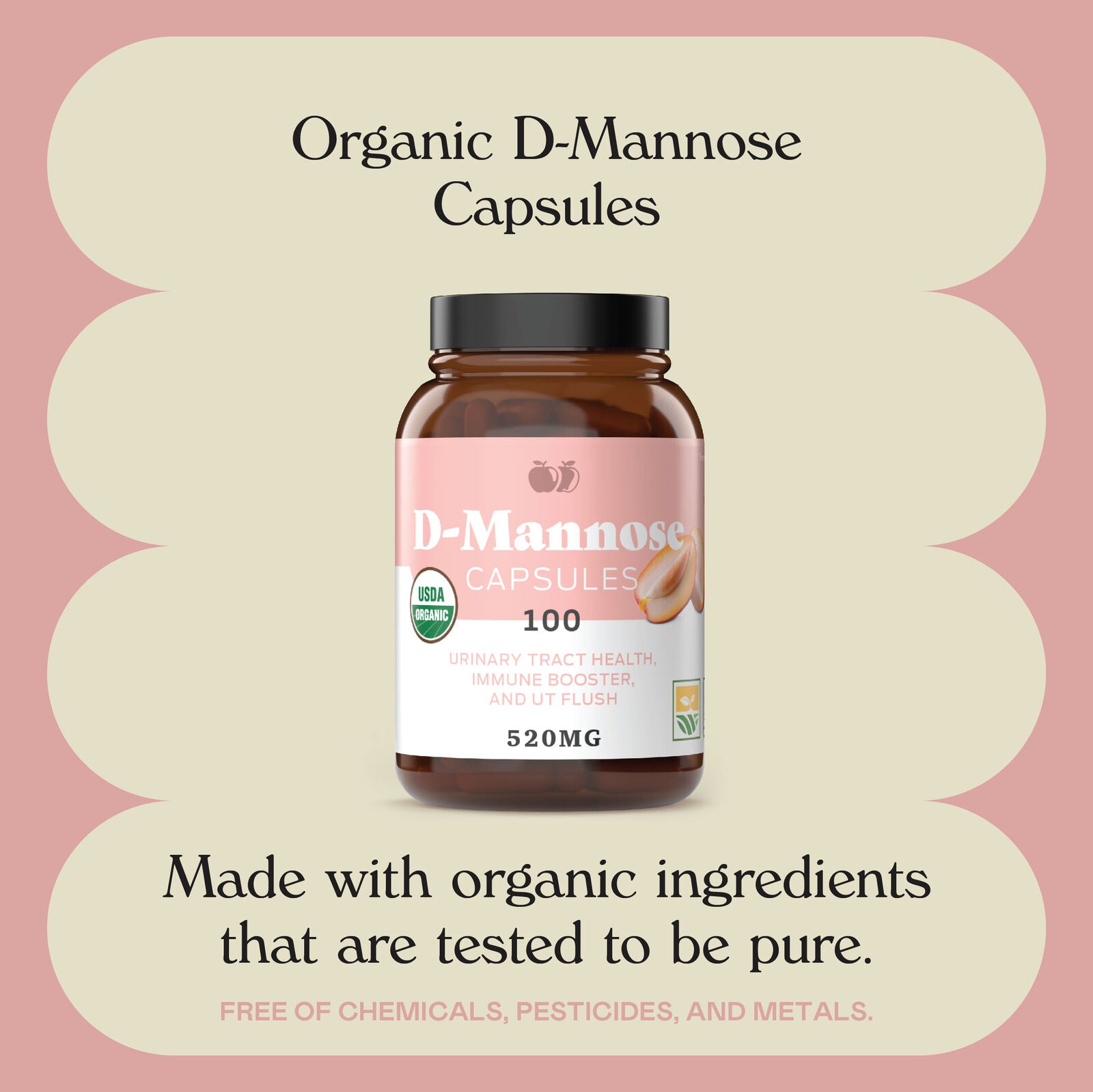 Complete Natural Products Organic D-Mannose Capsules - Pure D-Mannose Pills 100