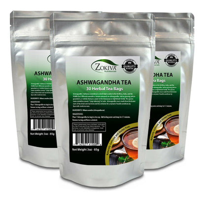 Ashwagandha Tea Bags 3-PACK (90) Withania Somnifera in Resealable Zip Pouch