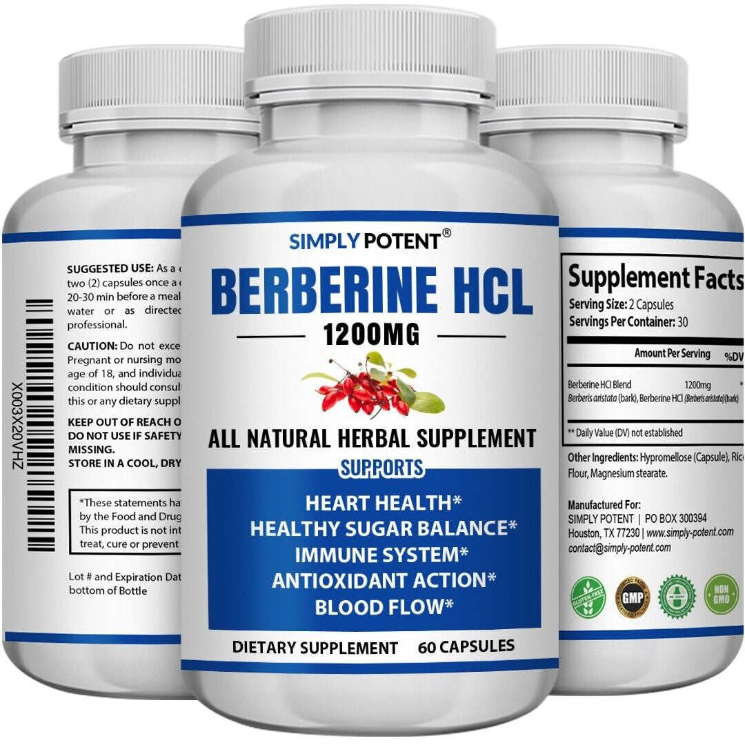 Berberine Hcl - Supports Healthy Blood Sugar Cholesterol & Immune | 60 Capsules