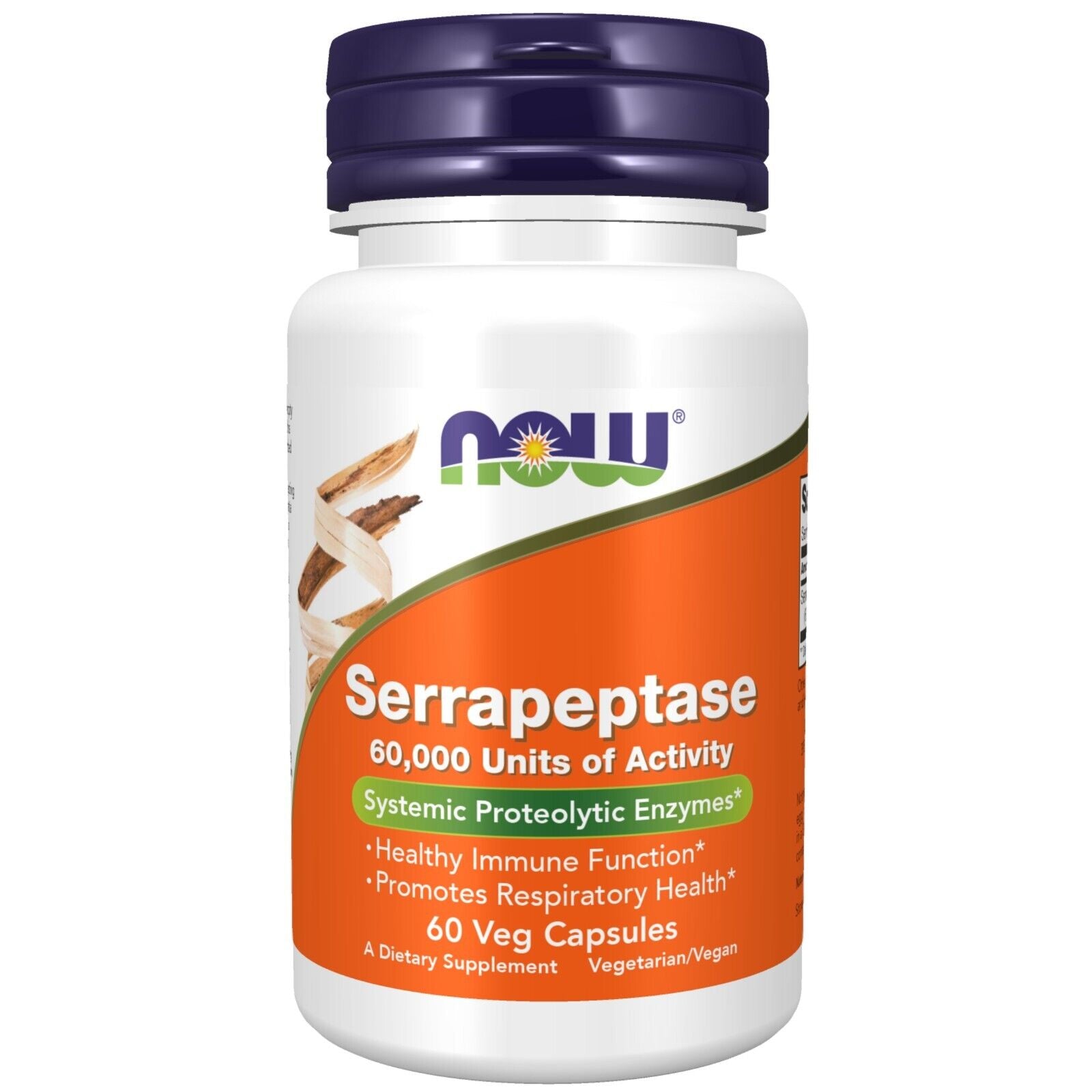 NOW Foods Serrapeptase 60,000 SU, 60 Veg Capsules