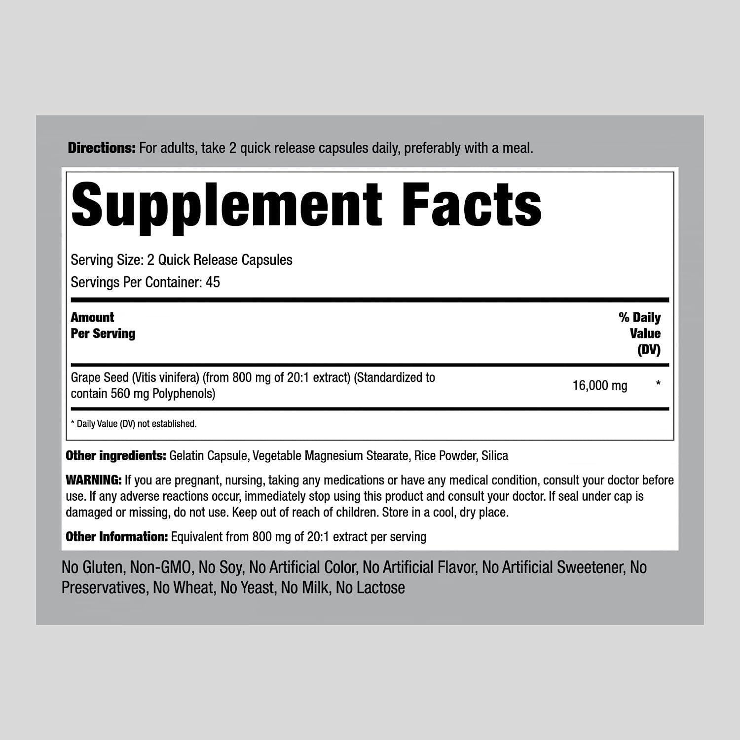 Grape Seed Extract 16,000 Mg Max Strength Antioxidant Immune Support, 90 Caps