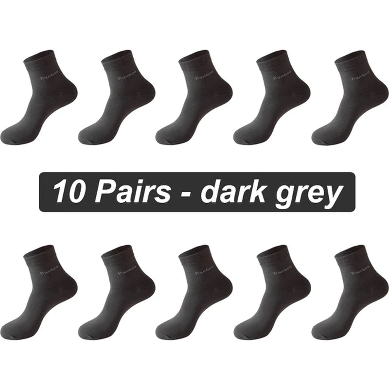 10Pairs/Lot Men Bamboo Fiber Socks Casual Black White Business Anti-Bacterial Breatheable Male Sock High Quality Size 38-45